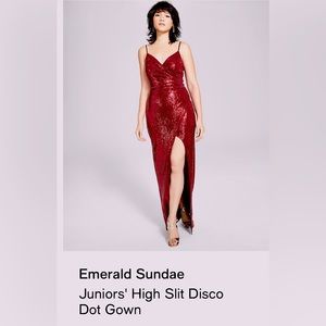 BNWT✨ Emerald Sundae Juniors' High Slit Disco Dot Gown Color:Wine Size:M